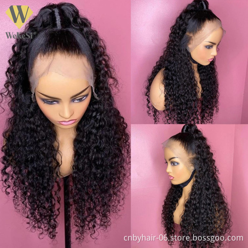 High Ponytail Natural Color Pre Plucked Water Curly 360 Lace Wig Full Lace Wig 40 Inch Translucent Lace Front 360 Lacefront Wig